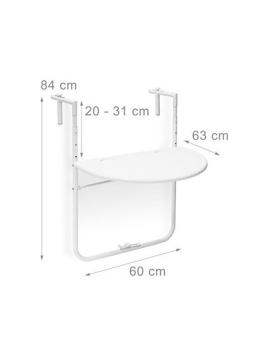 Metal Masa pentru spații exterioare mici Pliabil Alb 60x63x84buc