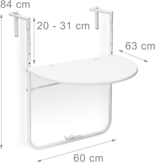 Metal Masa pentru spații exterioare mici Pliabil Alb 60x63x84buc