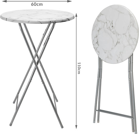 Masă Catering pentru Spații Mici Exterioare Pliabilă Marmură cu Ramă Metalică Albă 60x60x7cm