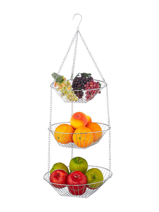 Relaxdays Fruitieră Metalic 3 niveluri Argintiu 28buc