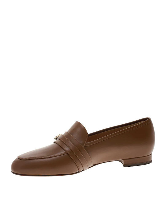 Leather Women's Loafers in Brown Color