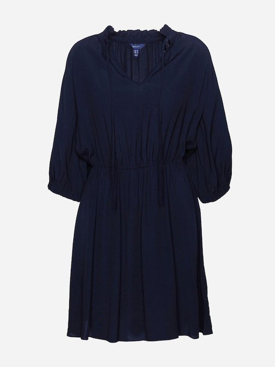Summer Mini Dress with Ruffles Navy Blue