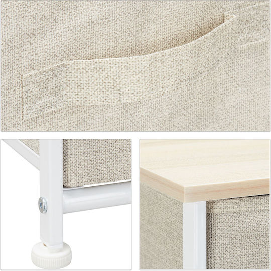 Comoda pentru Dormitor din Lemn & Metal cu 3 sertare Beige cu Acoperire Textilă 53x40x48buc