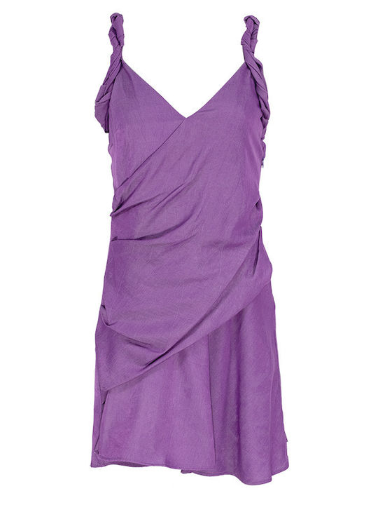 Summer Mini Evening Dress Wrap with Slit Purple