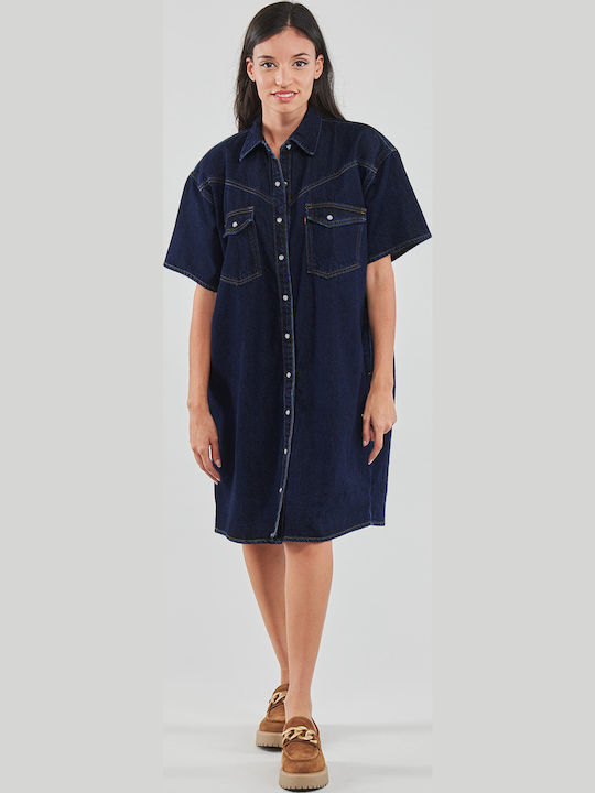 Western Sommer Mini Hemdkleid Kleid Marineblau