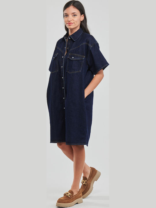 Western Sommer Mini Hemdkleid Kleid Marineblau