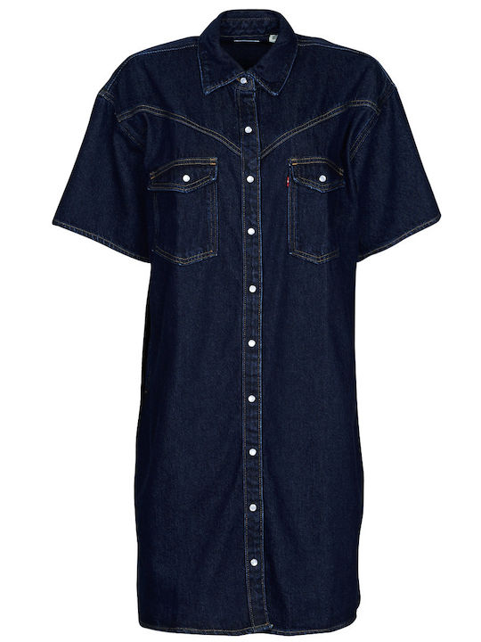 Western Sommer Mini Hemdkleid Kleid Marineblau