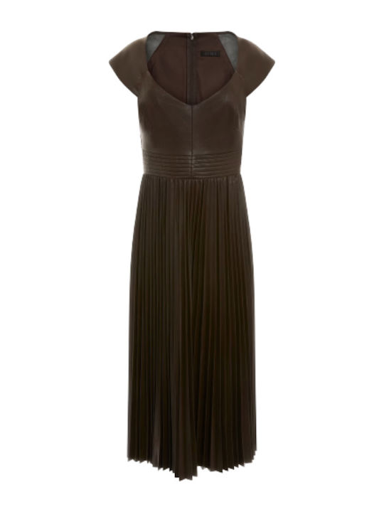 Midi Evening Leather Dress Brown W2BK66WEVE F9EB