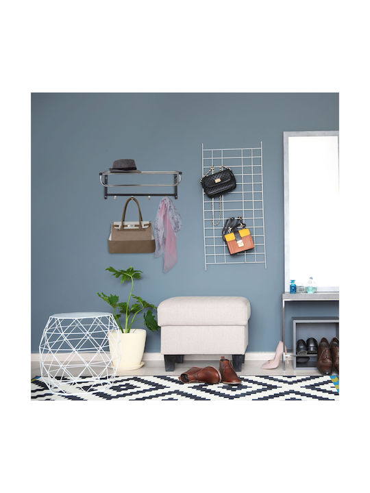 Cuier de Perete cu Raft 4 Cârlige din Oțel Dimensiuni 25 X 60 X 32.5 Cm Negru Argintiu Relaxdays