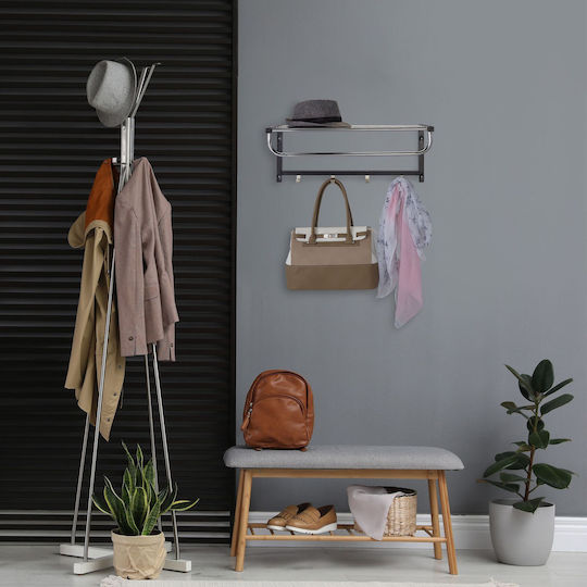 Wall Coat Rack Shelf 4 Hooks Made Steel Dimensions 25 X 60 X 32.5 Cm Black Silver Relaxdays
