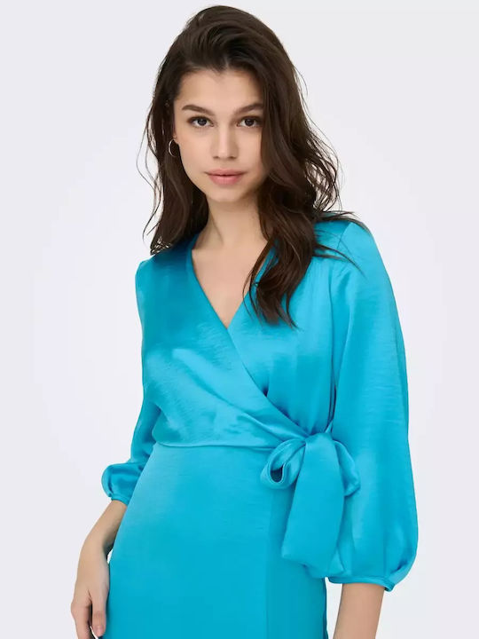 Summer Maxi Dress for Wedding Christening Satin Cyan Blue