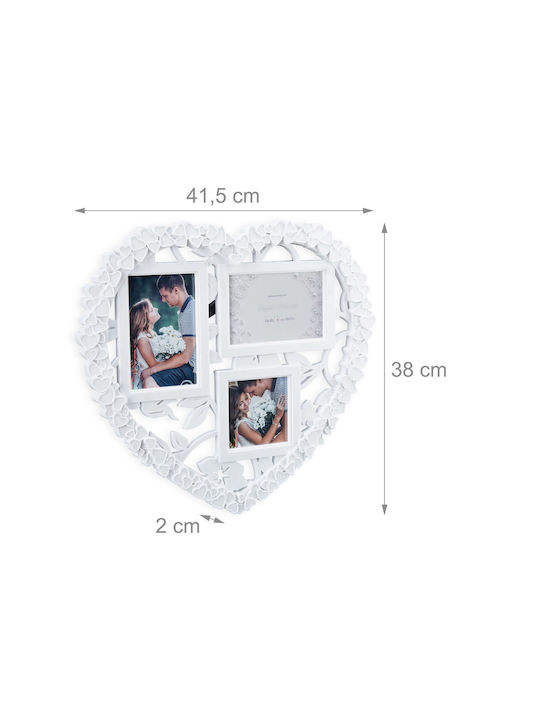 Colaj Ramă Foto în Formă de Inimă 3 Fotografii Dimensiuni 38 X 41,5 X 2 Cm Alb Relaxdays
