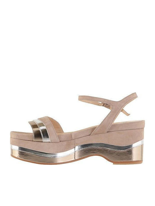 Flache Sandalen für Damen Flatforms in Beige Farbe