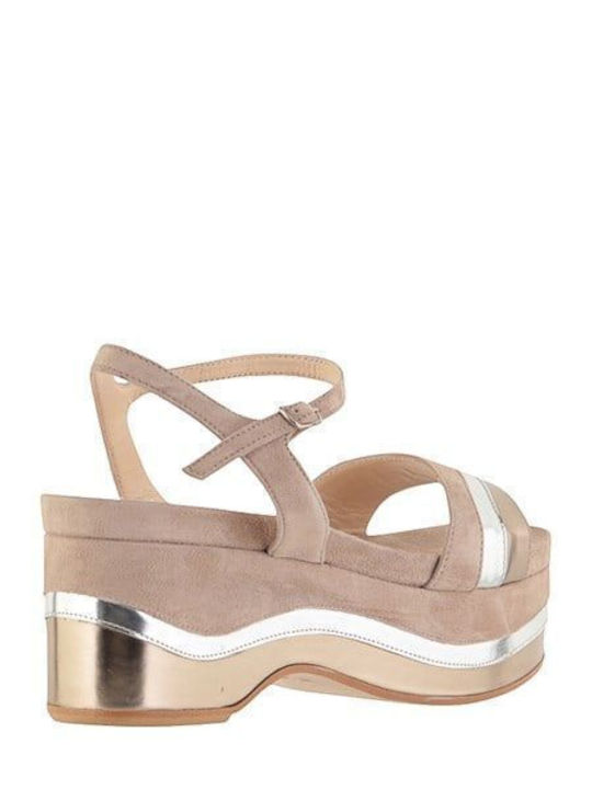 Flache Sandalen für Damen Flatforms in Beige Farbe