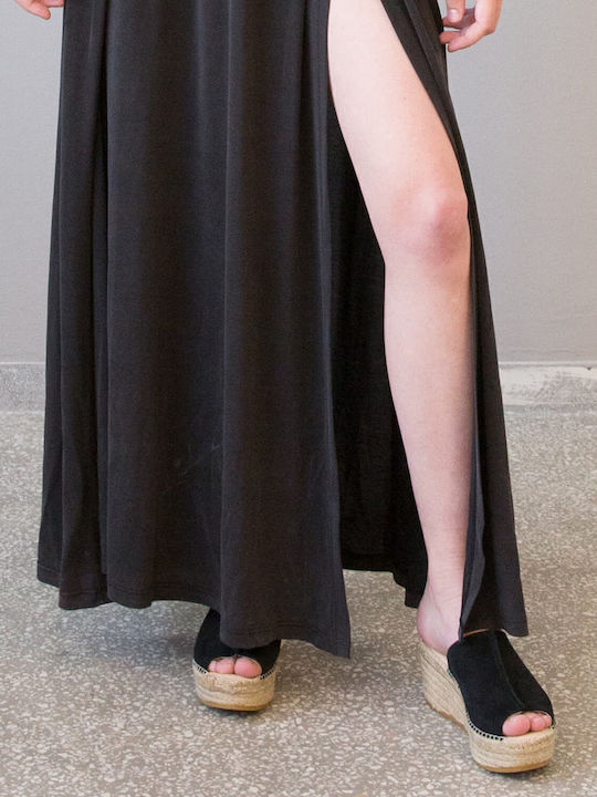 Summer Maxi Evening Dress with Drape Black