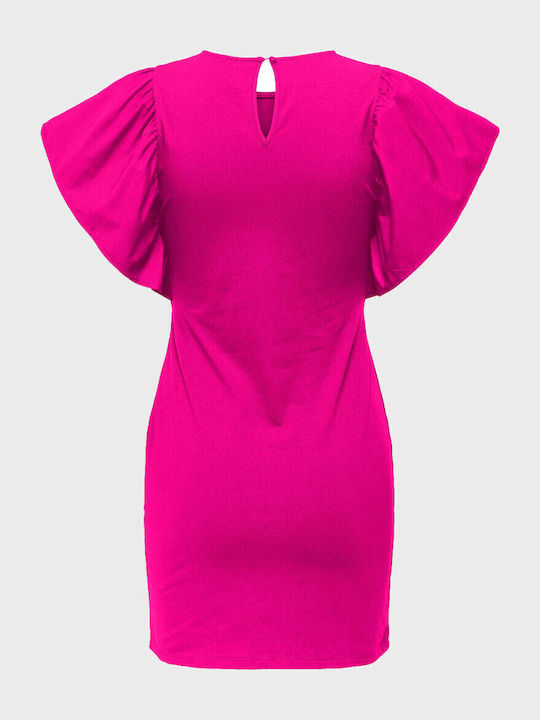 Soffy Summer Mini Evening Dress Open Back with Ruffles Pink Glo