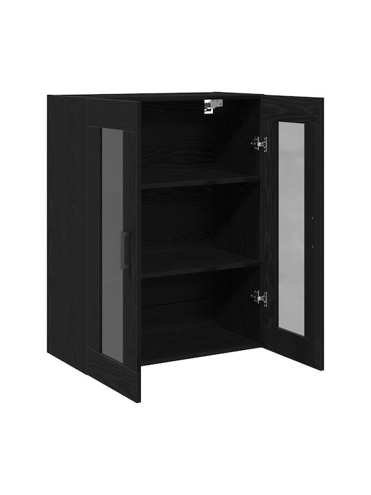 Wand Wohnzimmer Vitrine aus Spanplatte mit Glas Black Oak 69.5x34x90cm