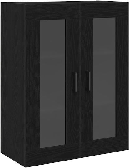 Wall Living Room Display Cabinet made of Particleboard with Glass Black Oak 69.5x34x90cm