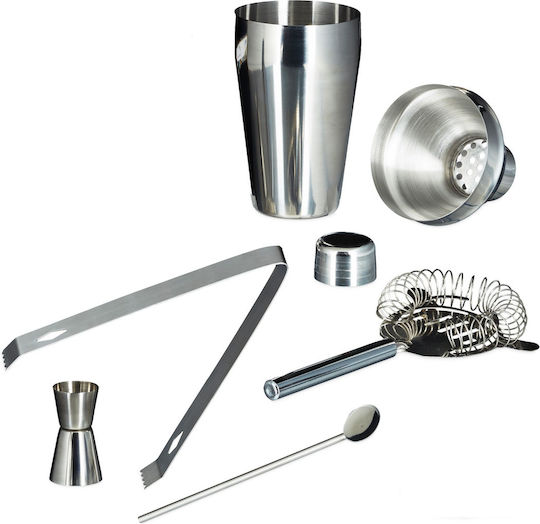 Set Cocktail din Oțel Inoxidabil 5 Piese Shaker Cleste Gheață Jigger Dublu Strecurător Lingură Bar