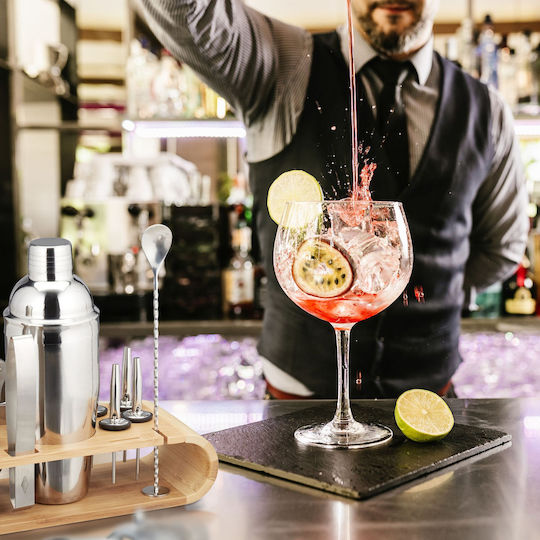 Set Profesional pentru Cocktail Relaxdays Oțel Inoxidabil Suport din Bambus 11 Piese