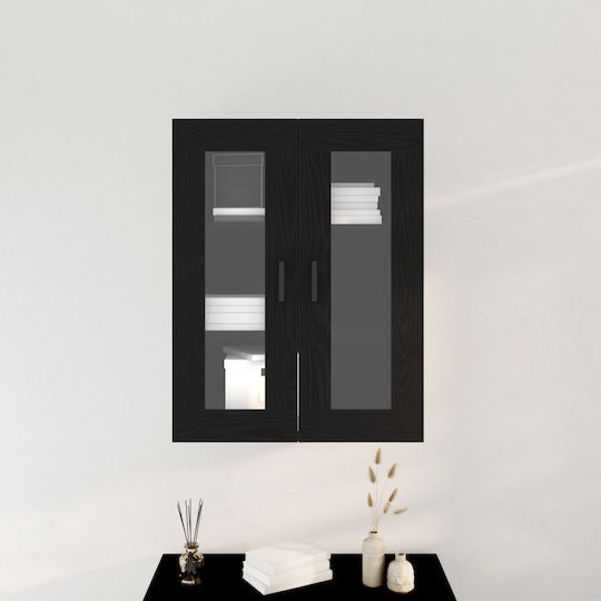Wall Living Room Display Cabinet made of Particleboard with Glass Black Oak 69.5x34x90cm
