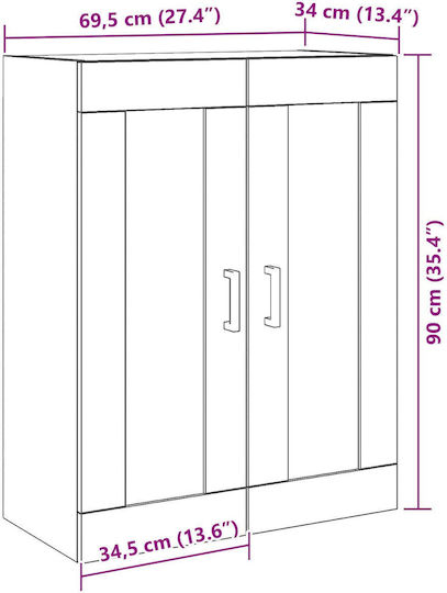Wall Living Room Display Cabinet made of Particleboard with Glass Black Oak 69.5x34x90cm