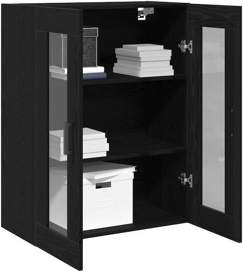 Wall Living Room Display Cabinet made of Particleboard with Glass Black Oak 69.5x34x90cm