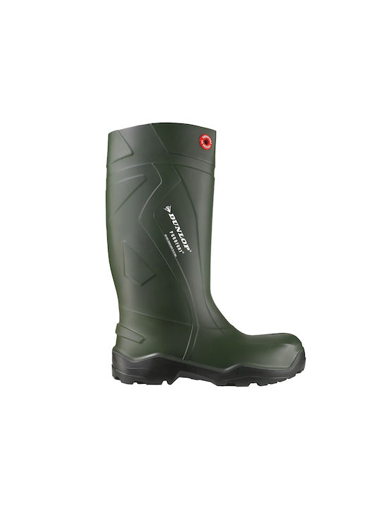 Dunlop Purofort+ S5 Non-Slip Work Wellies Knee Green