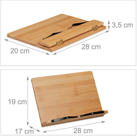 Suport pentru Carte Bamboo 2 Brațe Reglabile Pliabil 3.5 X 28 X 20 Cm Maro