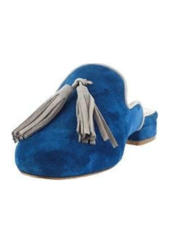 Flat Δερμάτινα Mules σε Μπλε Χρώμα