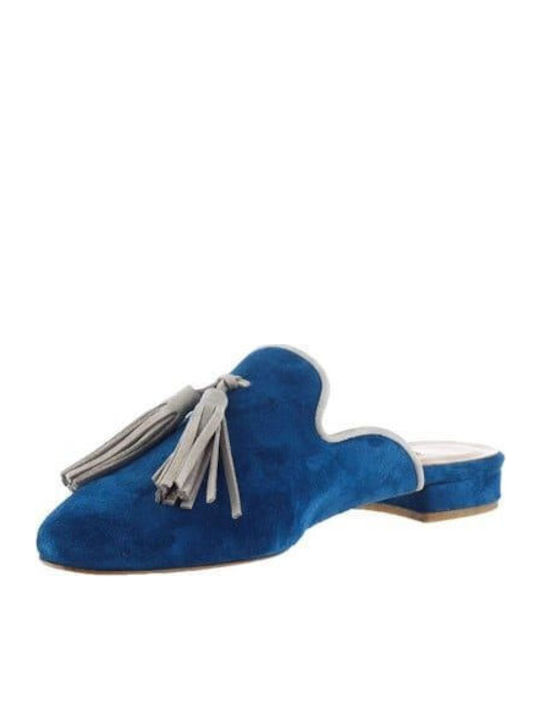 Flat Δερμάτινα Mules σε Μπλε Χρώμα