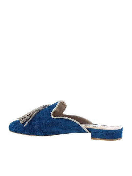 Flat Δερμάτινα Mules σε Μπλε Χρώμα