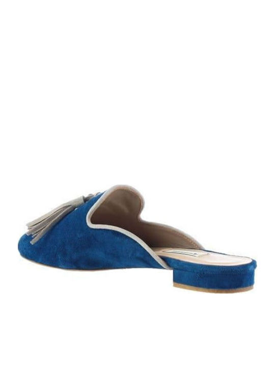 Flat Δερμάτινα Mules σε Μπλε Χρώμα