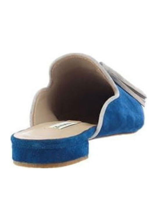 Flat Δερμάτινα Mules σε Μπλε Χρώμα
