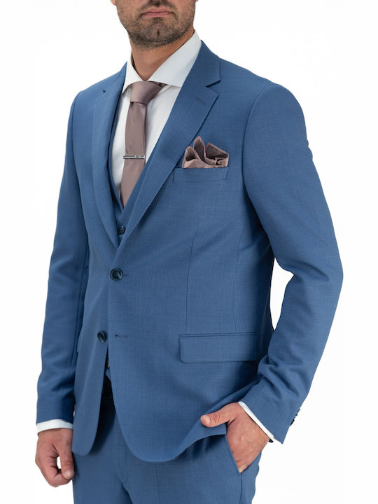 Men's Summer Suit with Vest Regular Fit Blue
