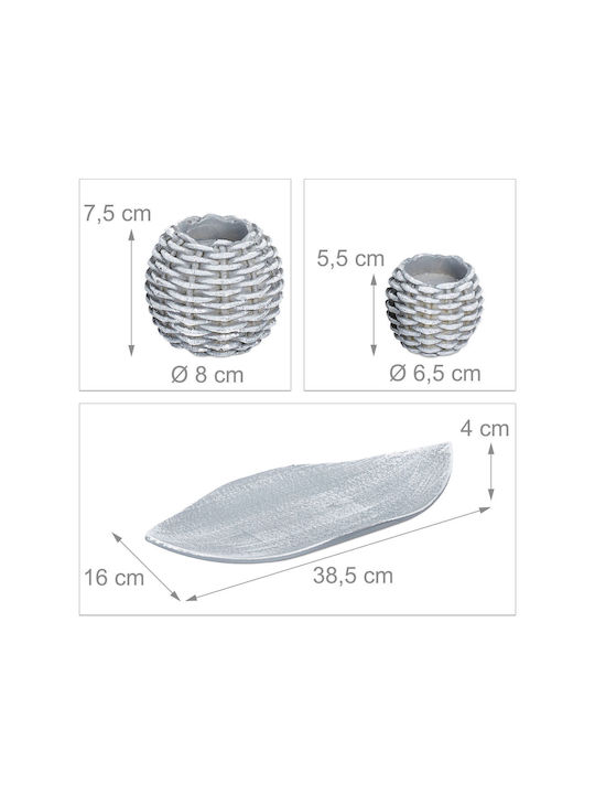 Set Suporturi Decorative pentru Lumânări 3 Lumânări Gri Alb Dimensiuni 7.5 X 38.5 X 16 Cm Relaxdays