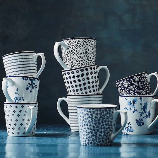 Laura Ashley Κούπα από Πορσελάνη Μπλε 320ml 4τμχ