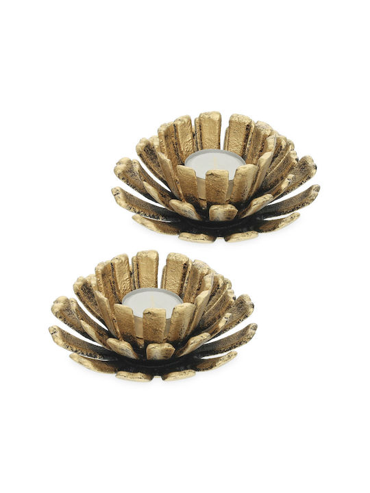 Set 2 Flower-shaped Candle Holders Gold Dimensions 6 X 13.5 Cm Relaxdays