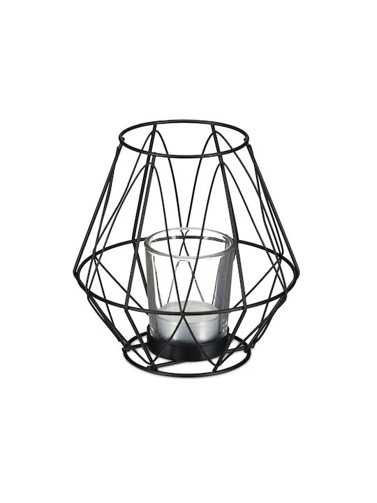 Candle Holder Made Iron Glass Black Color Dimensions 14 X 14 Cm Relaxdays