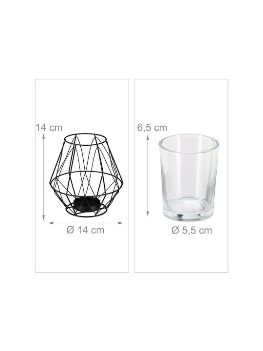 Candle Holder Made of Iron and Glass Black Color Dimensions 14 x 14 cm Relaxdays