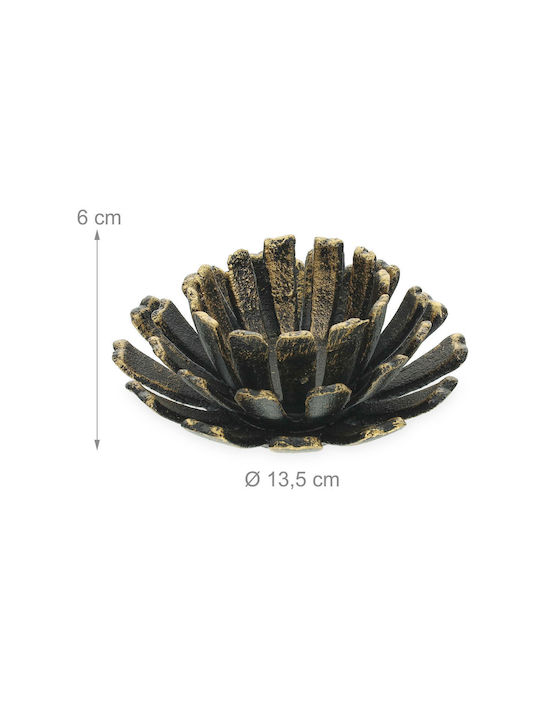 Set 2 Candle Holders Flower-Shaped Black Gold Dimensions 6 x 13.5 Cm Relaxdays