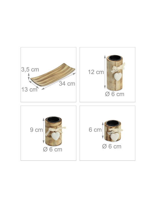 Комплект от 3 свещника кафяви размери 13 X 34 X 13 см Relaxdays
