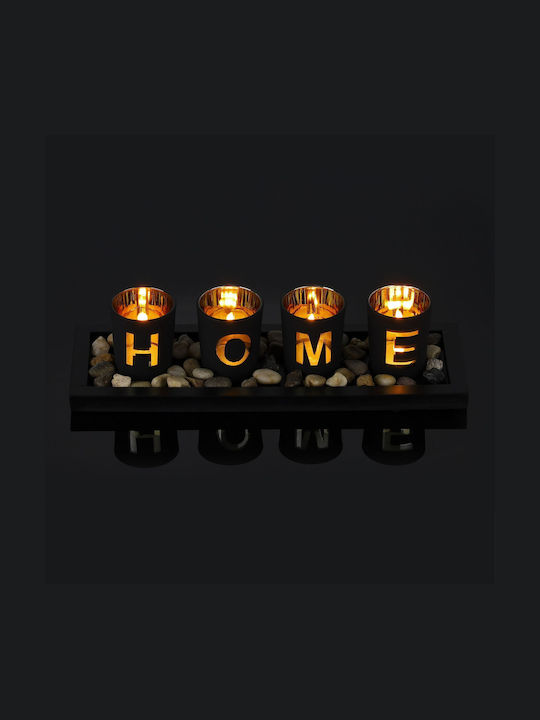 Suporturi pentru lumânări Mesaj Acasă Pietre Decorative 4 Lumânări Relaxdays 7,5 X 33 X 11,5 Cm