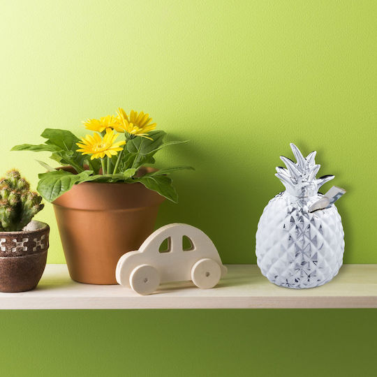 Ceramic Piggy Bank Pineapple Design Silver Relaxdays 16x9 Cm