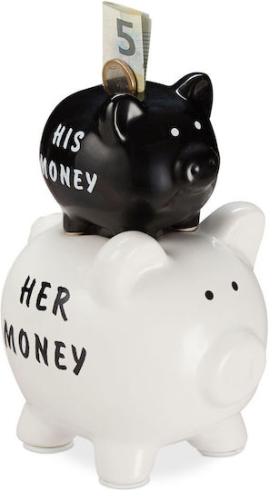 Set 2 Piggy Banks Him Her Black White Relaxdays
