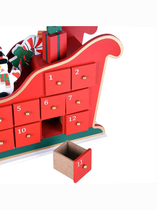 Calendar Advent Decorativ Cutie Muzicală Sanie Moș Crăciun din Lemn Multicolor 52 X 13 X 31cm