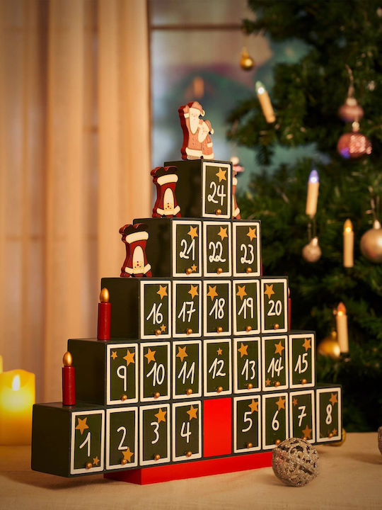 Decorațiune Calendar Advent Multicolor în Formă de Brad de Crăciun 45,5 X 45 X 7 Cm