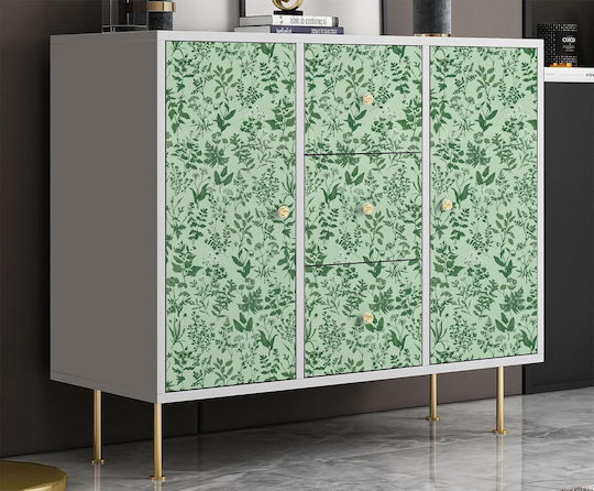 Self-Adhesive Waterproof Wallpaper Green Flowers Leaves Pattern 44x300cm