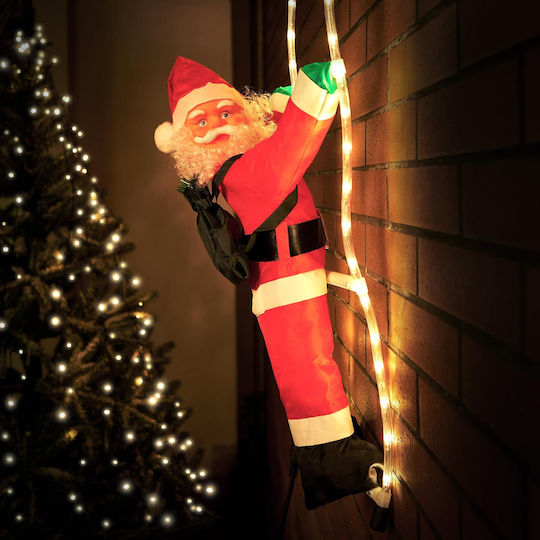 Luminat Decorativ Moș Crăciun De Exterior Albς pe Scară 90x30cm.