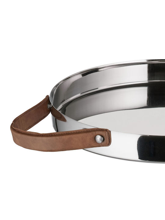 Stainless Steel Serving Tray Round 4 X 50 X 35 Cm Brown Silver